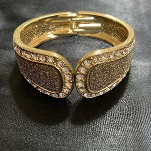 Gold tone Bronze Sparkle Cuff Bangle With Cubic Zirconia Stones